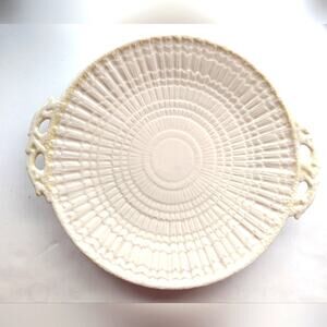 Vintage Belleek Pottery Ireland Limpet Yellow #0857 Handled Cake Plate Platter